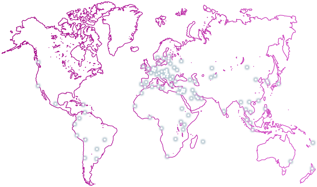 purple outlined map of the world