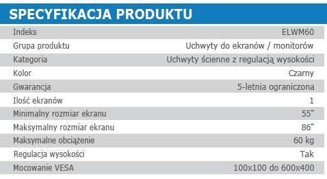 Edbak ELWM60 - specyfikacja uchwytu